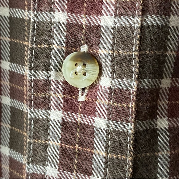 LL Bean cotton Shirt Size Medium Long ML brown plaid burgundy red Button Down - Picture 13 of 16